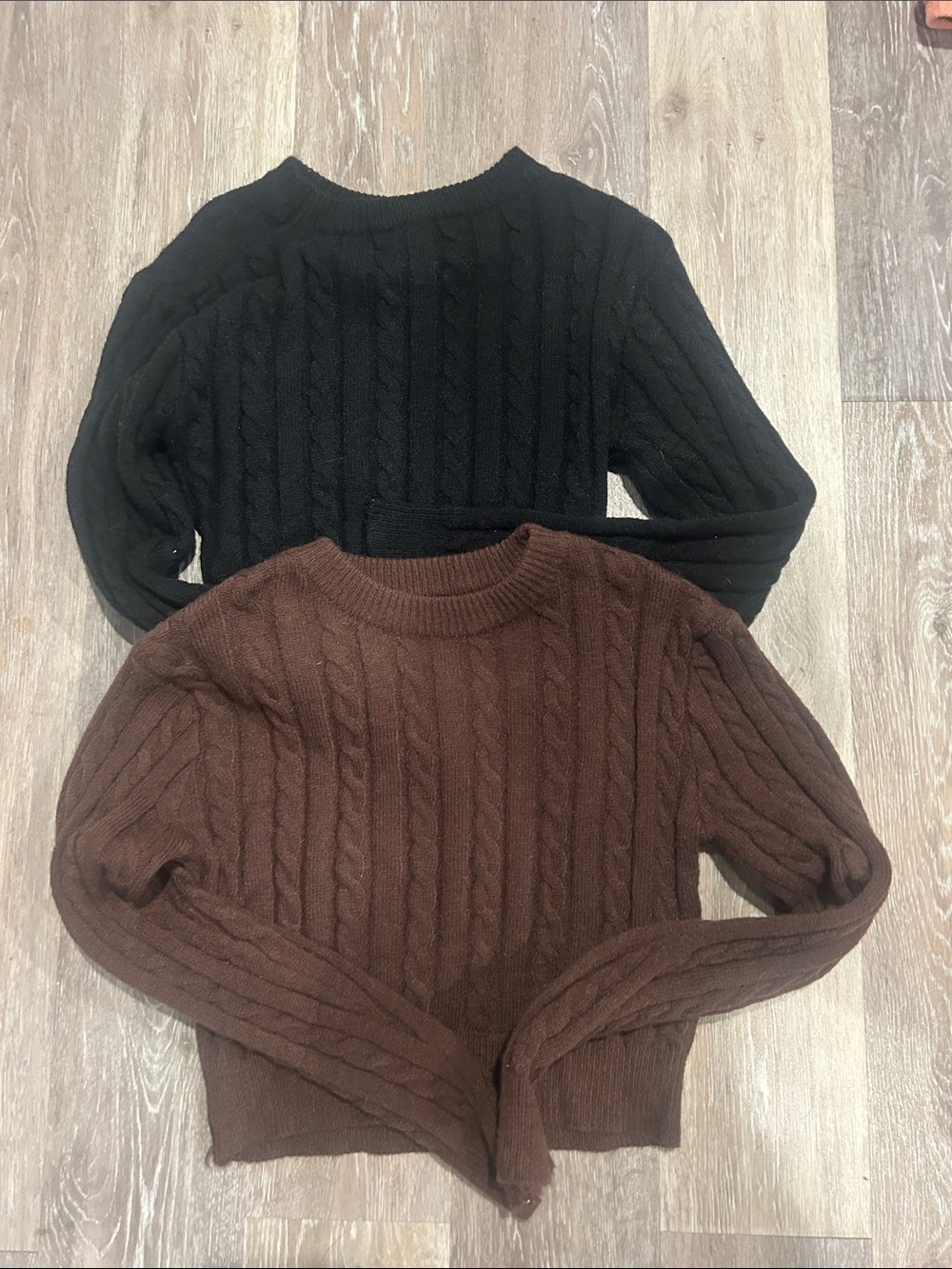 Classic Cable-Knit Women's Sweater in Black and Brown